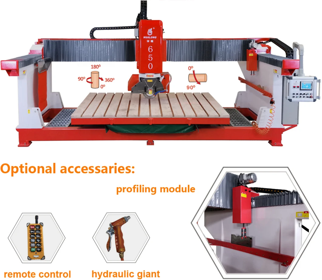 Hualong Factory Supply Low Price Bridge Saw Stone Cutting Machine with Siemens, Schneider Electric and Other High Quality Accesories Such as Hiwin Linear Guide