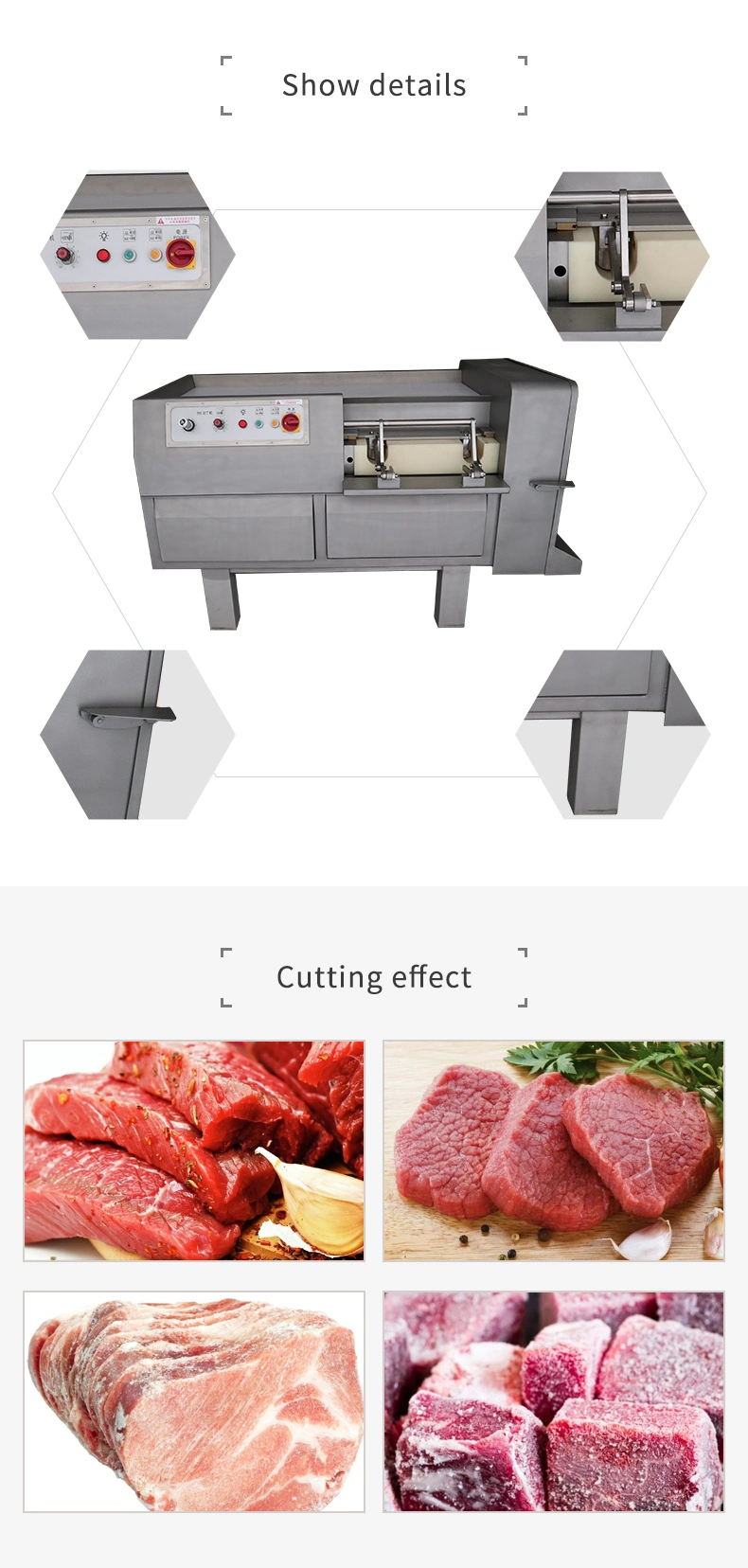 Electric Commercial Frozen Meat Dices Cubes Blocks Shreds Cutter Strips Slices Cutting Machine