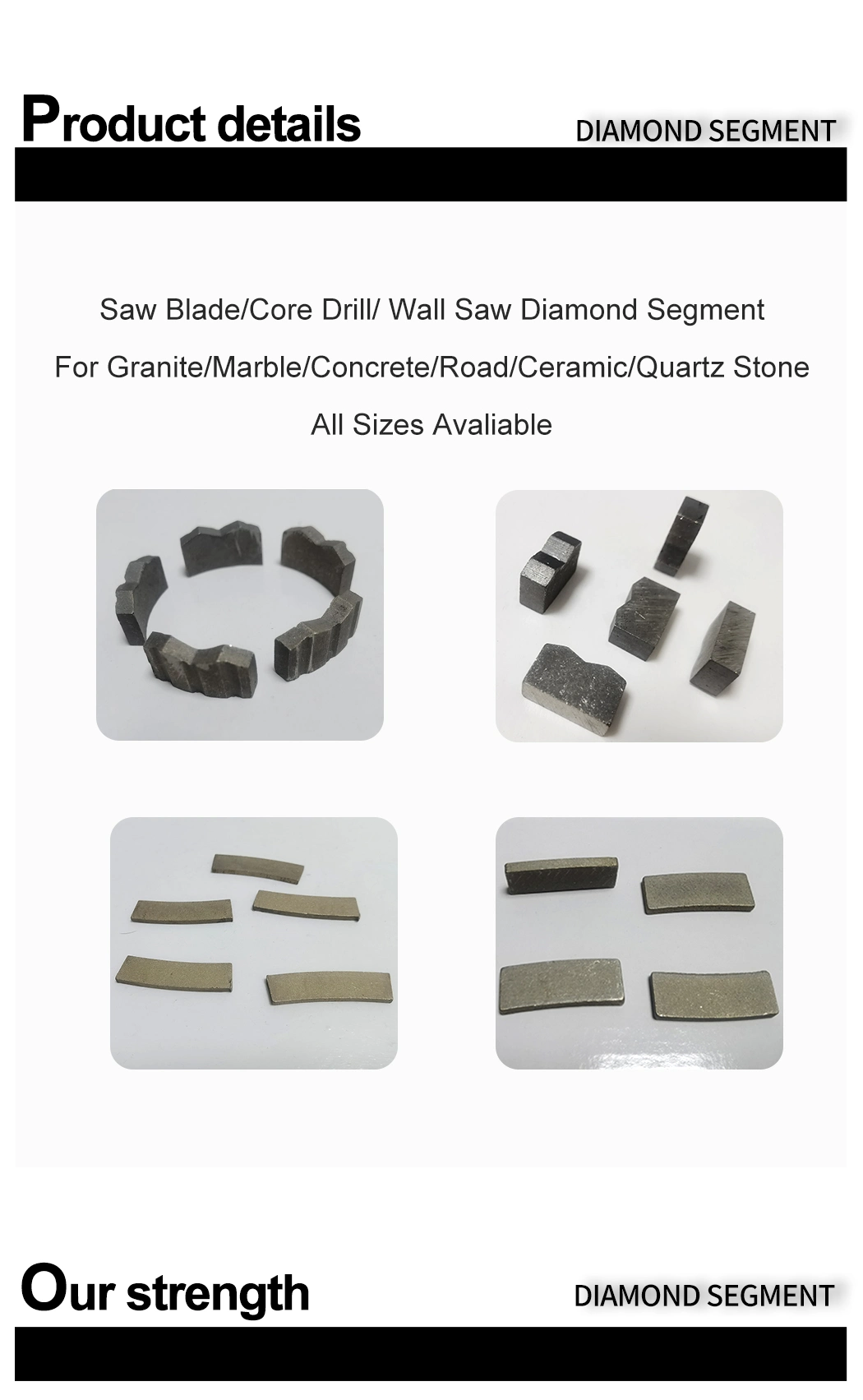 Durable Long Lifespan Diamond Cutter Saw Blade Wall Saw Hole Saw Core Drill Bit Segments for Hard Granite